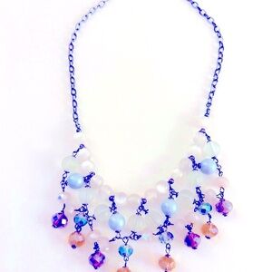 Vintage 1940s necklace peacock Aurora Borealis, peach, plum faceted glass, sage